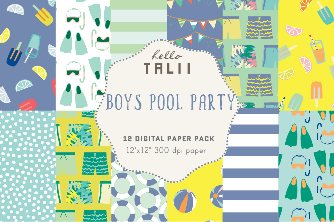 Boys Pool Party Digital Paper, a Pattern Graphic by Hello Talii