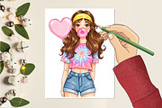 Retro Girl Blowing a Bubblegum Png, an Illustration by RobertsArt (Thumbnail 3 of 7)