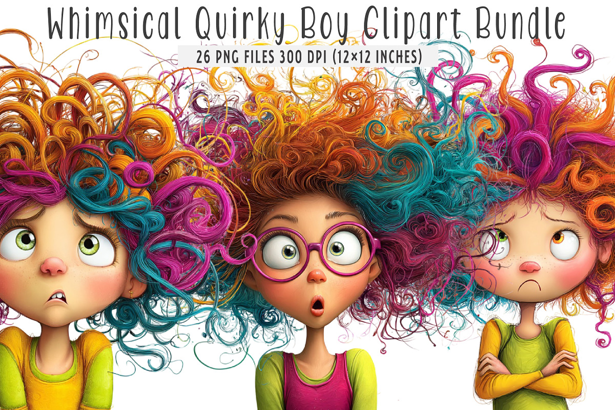 Whimsical Quirky Boy Clipart Bundle, an Illustration by SinaCreation (Photo 1 of 7)