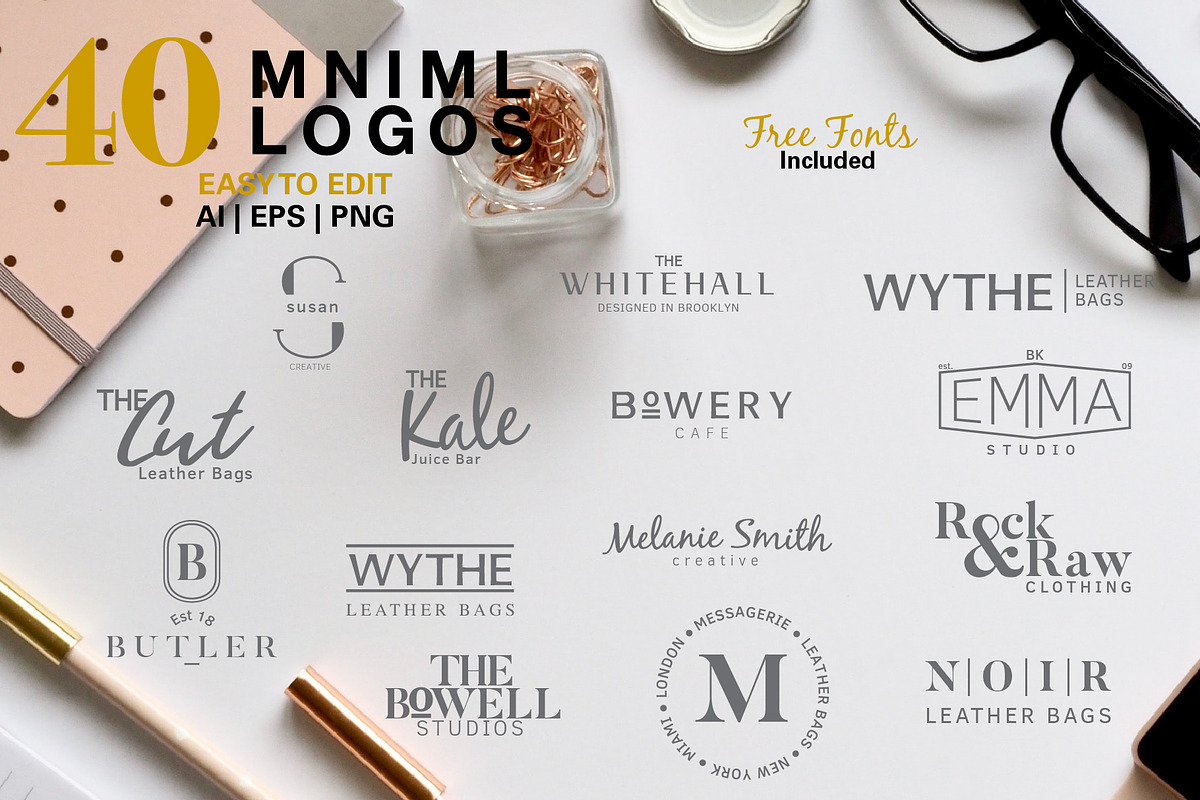 40 MNIML LOGOS | Free Fonts Included, a Branding & Logo Template by Modus Prime (Photo 1 of 8)