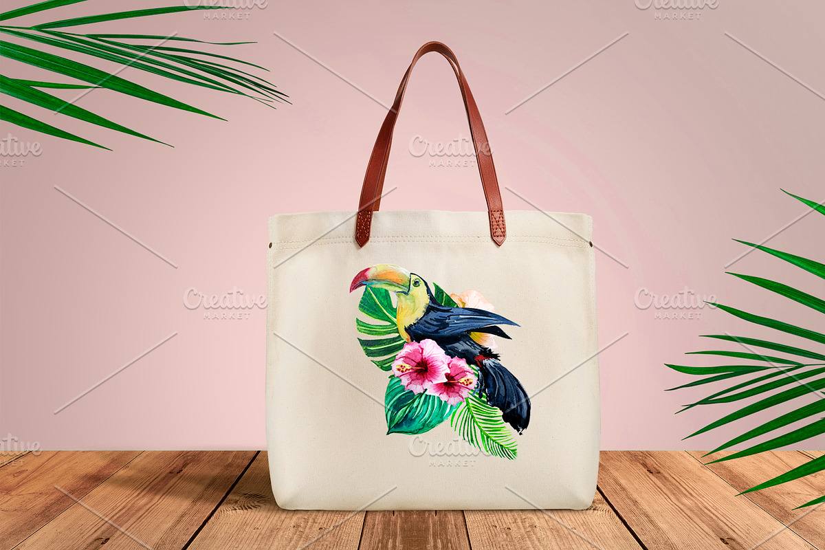 Watercolor tropical leaves Clipart, a Decorative Illustration by lilisavelieva (Photo 7 of 7)