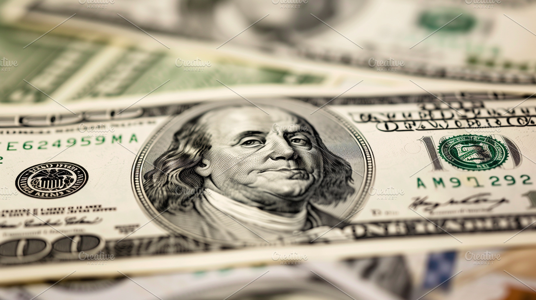 Close up on one hundred US banknotes, a Business Photo by MistyDay