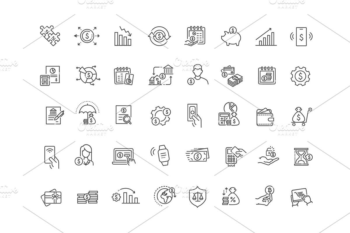 Finance Line Icons Set, an Outline Icon by Tettygreen (Photo 2 of 3)