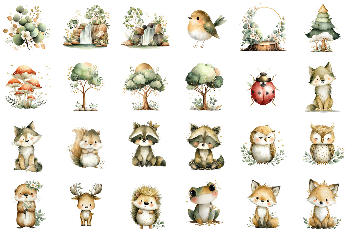 Cute Woodland Animal Clipart, an Illustration by Sublimation Artist (Photo 3 of 7)