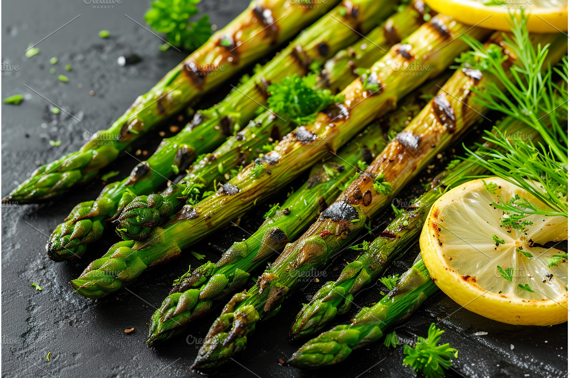 Grilled asparagus with lemon and, a Food & Drink Photo by Lermont51