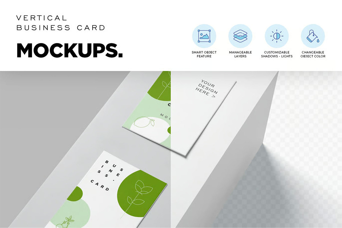 EU Vertical Business Card Mockups, an Advertising Mockup by megostudi0 (Photo 2 of 6)