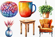 Watercolor Home Decor Clipart Bundle, an Illustration by Canvas Craft (Thumbnail 2 of 7)