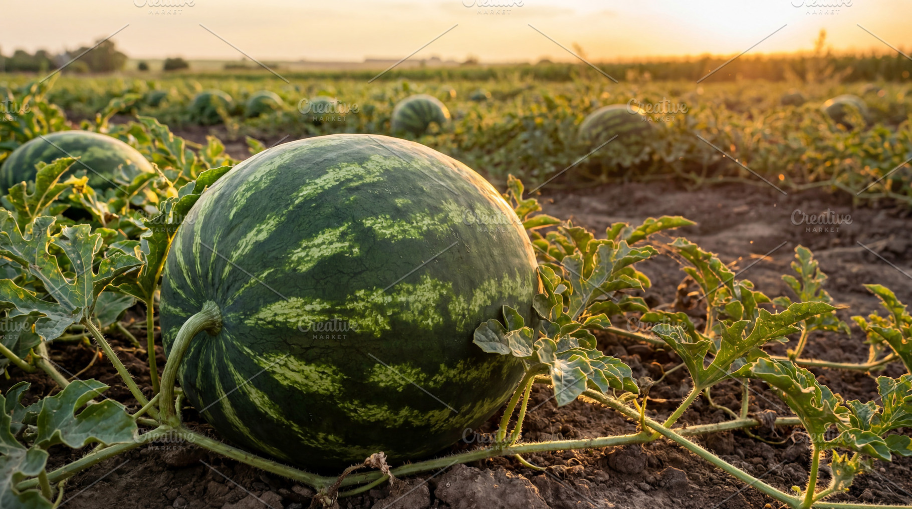 Watermelon in a watermelon field, a Food & Drink Photo by Volff