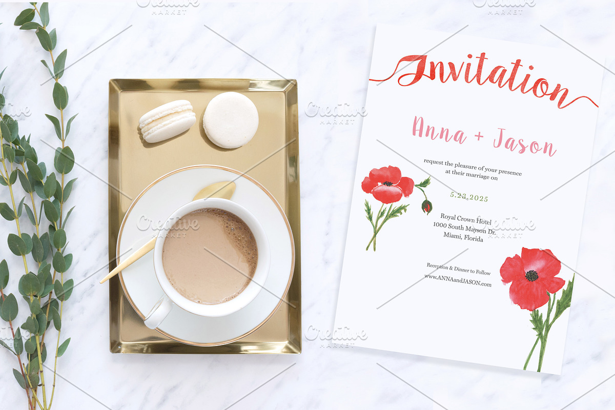Poppy Watercolor Wedding Invitation, an Invitation Template by Love Design (Photo 2 of 7)