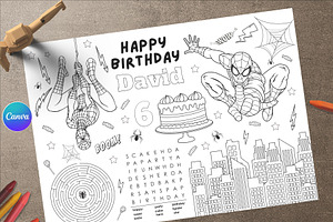 Spiderman Coloring Placemat, a Templates & Theme by AIW SOLUTIONS