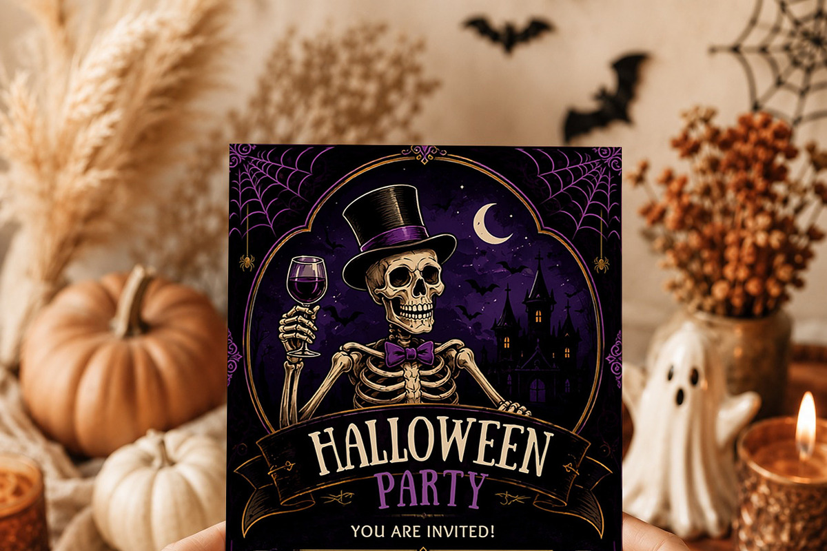 Skeleton Halloween Party Invitation, an Invitation Template by Arslan (Photo 2 of 5)