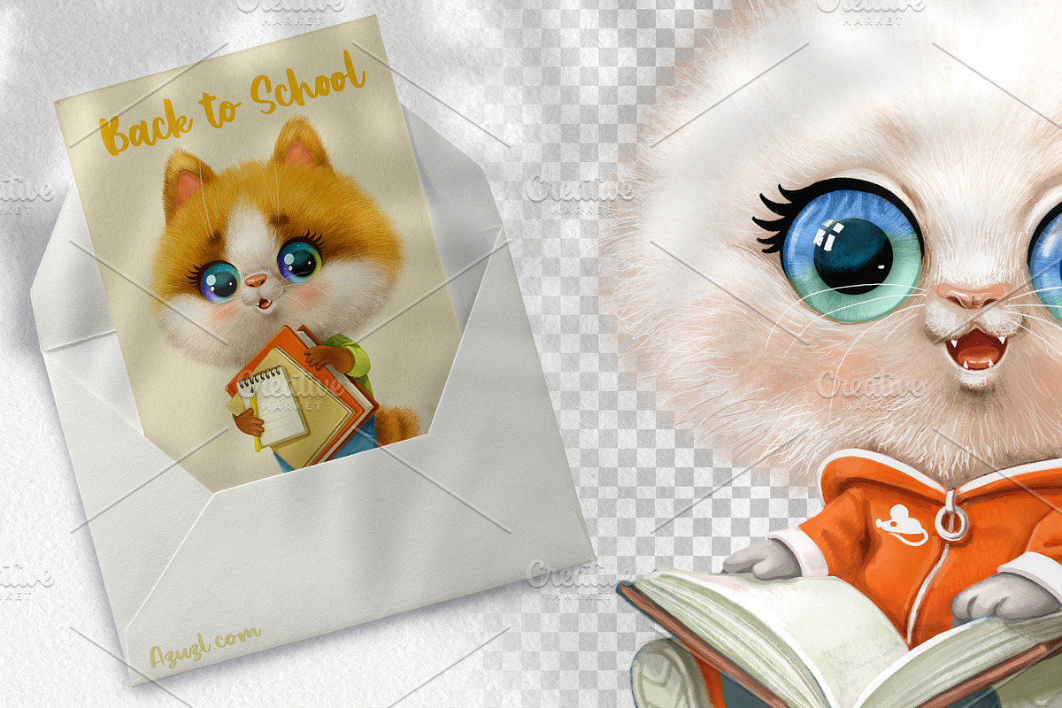 Cute cartoon kittens back to school, an Animal Illustration by Azuzlikus (Photo 2 of 3)