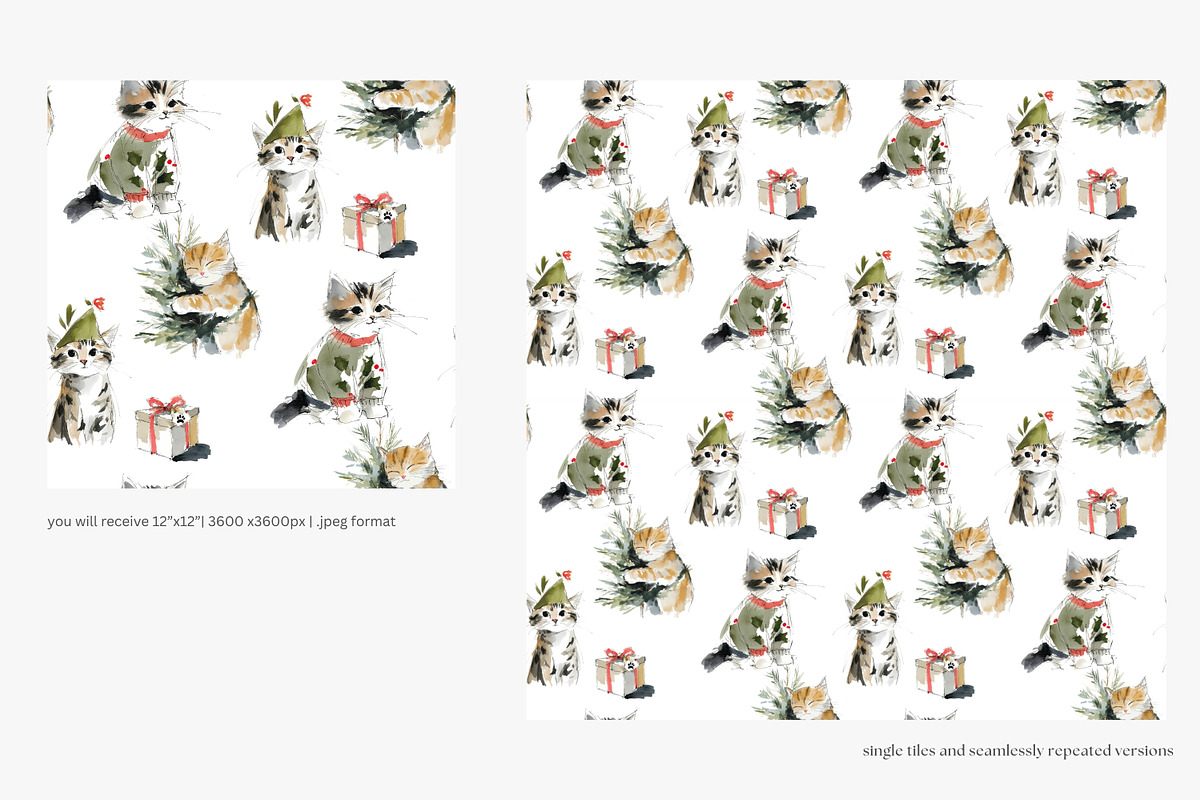 Christmas cats seamless pattern set, a Pattern Graphic by Patishop Art (Photo 5 of 9)
