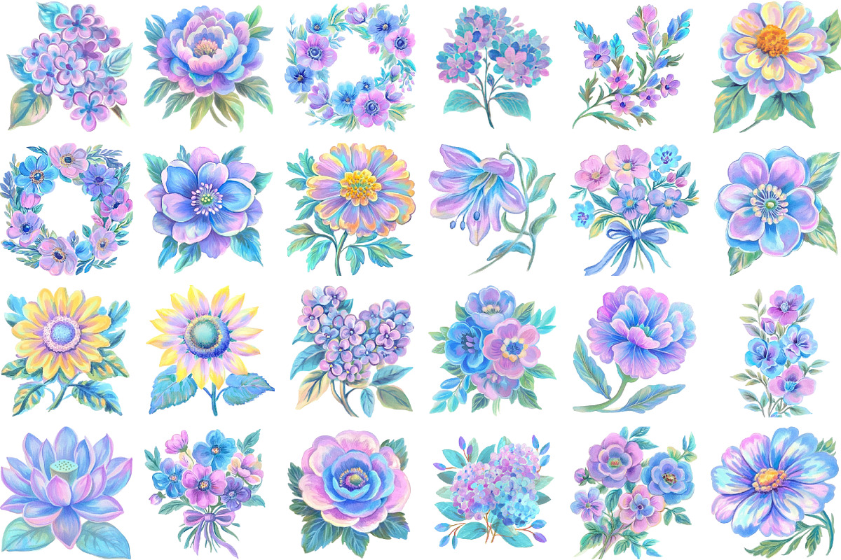 Pastel Floral Clipart Set, an Illustration by designcity5 (Photo 2 of 5)