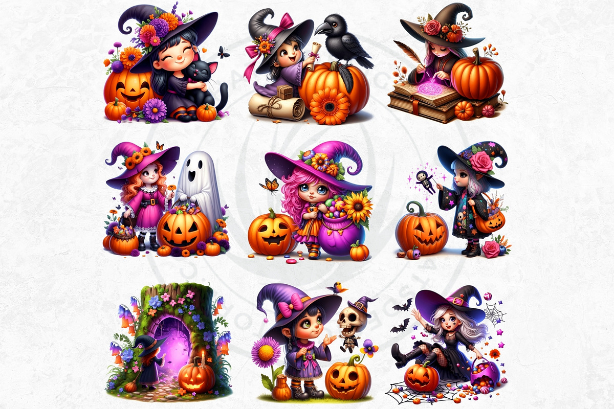 Playful Halloween witches cliparts, a Seasonal Illustration by ThatsDesignArt (Photo 6 of 10)