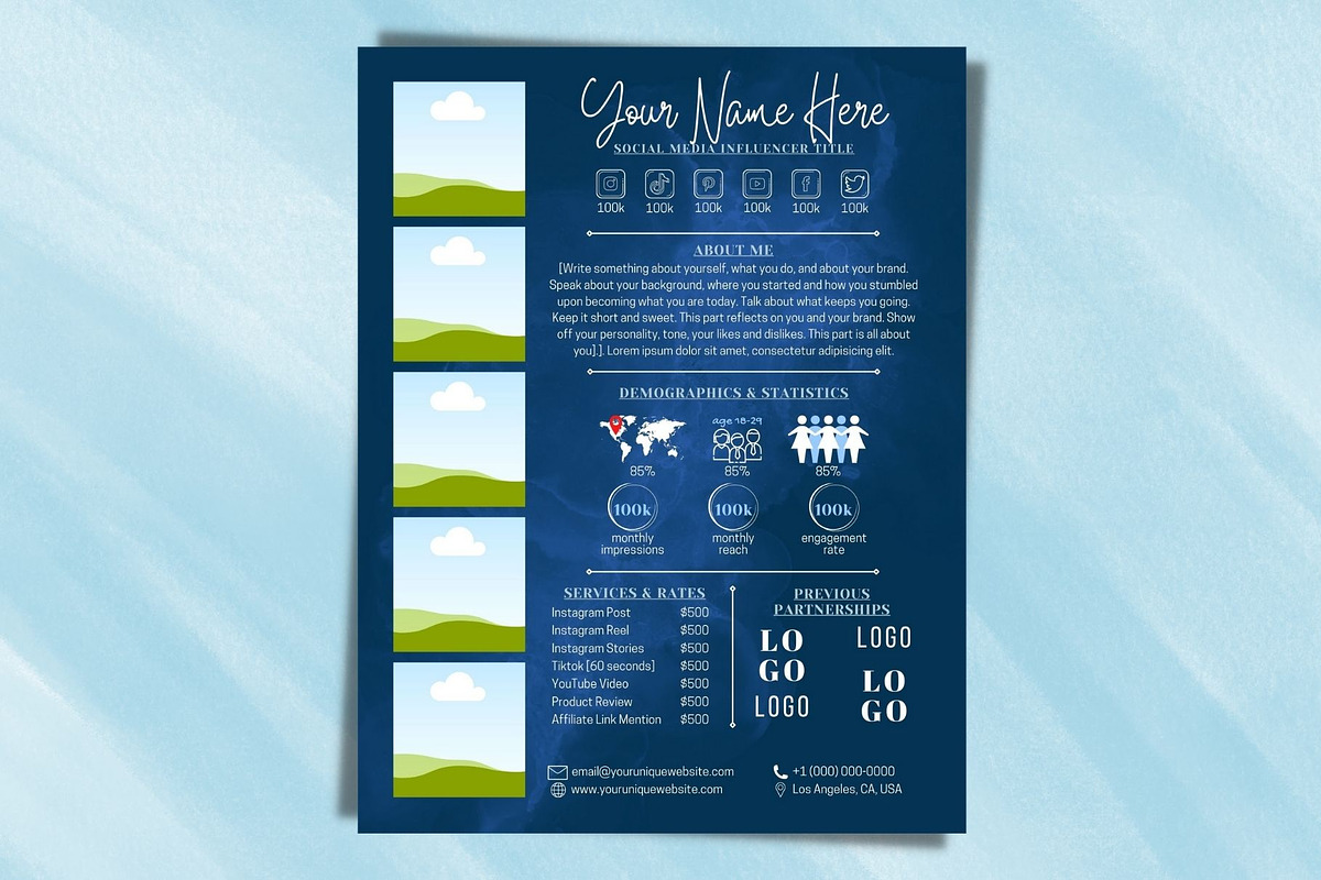 One Page Media Kit in Navy Blue [B], a Templates & Theme by ProductiveandFree (Photo 10 of 11)