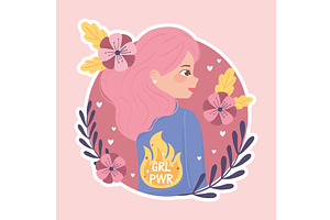 girl power badge, a Person Illustration by studiogstock