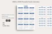 2026 2030 Printable Yearly Calendars, a Print Template by jessicamdesign (Thumbnail 1 of 4)