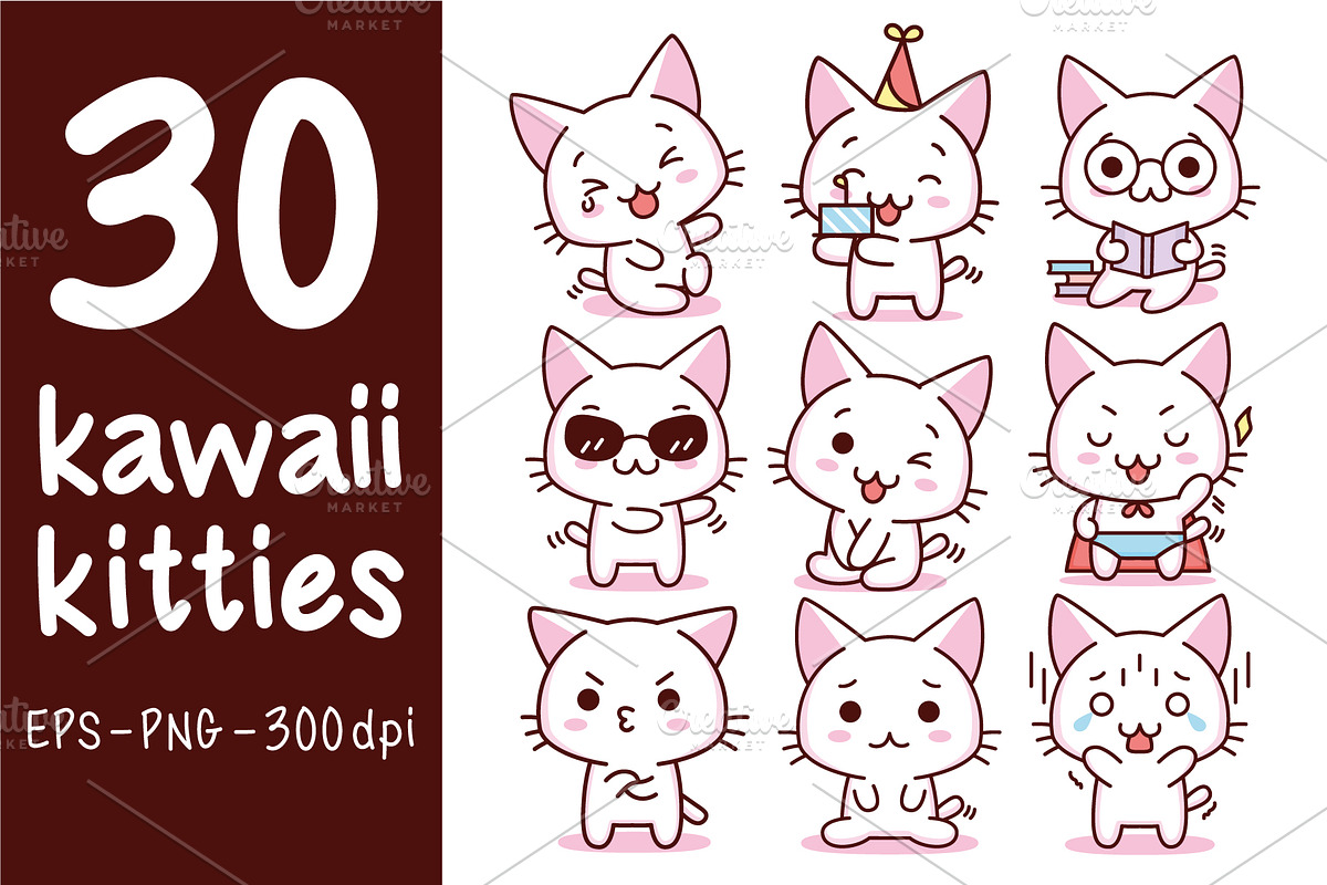 Kawaii Kitties Set, an Animal Illustration by Andres M Rodriguez (Photo 1 of 2)