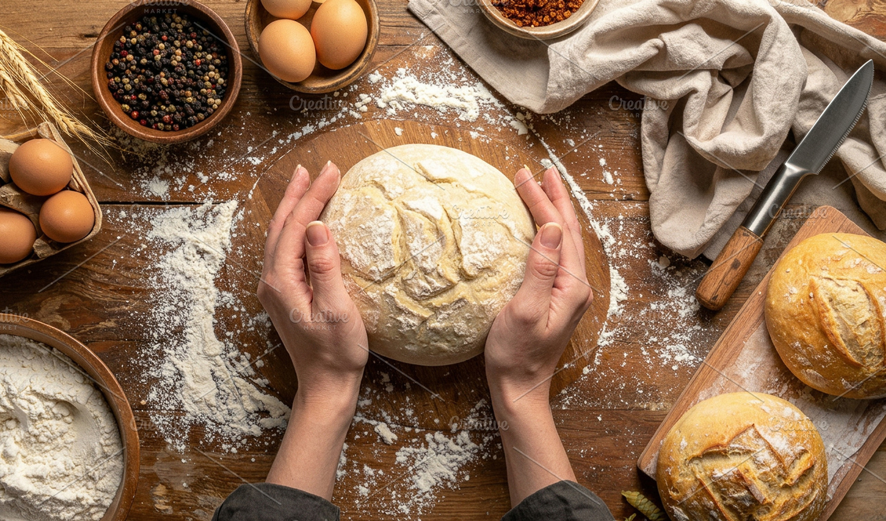 Artisan Hands Shaping Rustic Bread Dough, a Food & Drink Photo by Davizro's Market