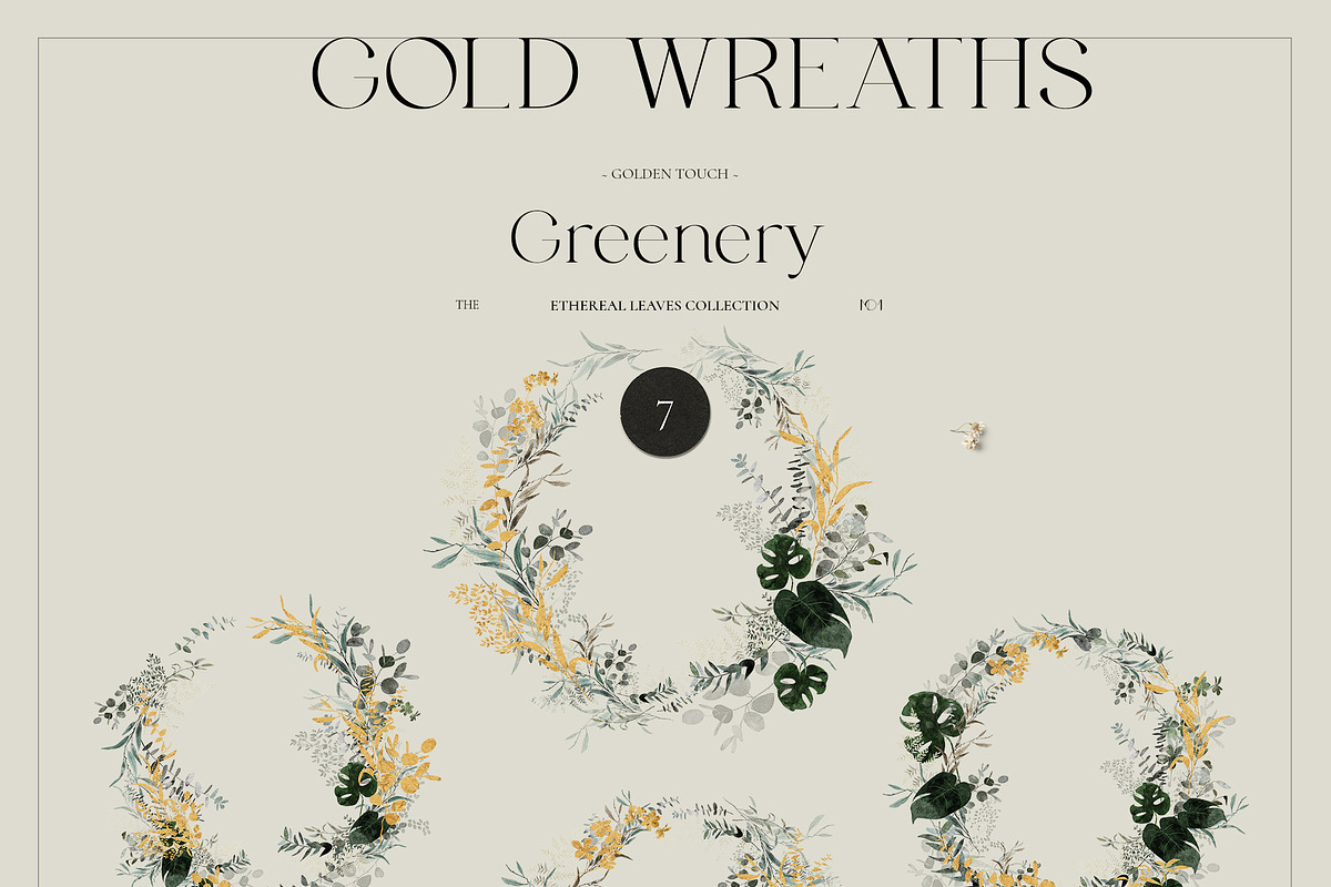 -50% GREENERY watercolor gold leaves, an Illustration by Lana Elanor (Photo 7 of 13)