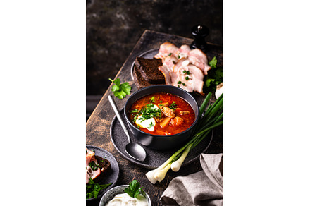 Traditional Ukrainian borsch with