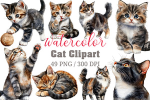 Watercolor Cat Clipart, an Illustration by Craft Nest