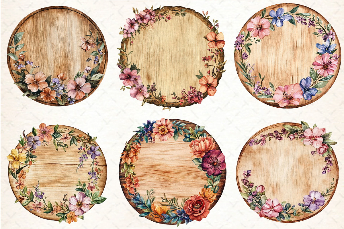 Watercolor Round Wooden Clipart, an Illustration by DreamCafeArt (Photo 2 of 5)