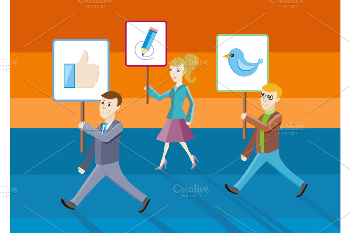 People showing posters with icons