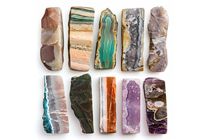 Ten polished gemstones displaying, a Background Photo by Ylivdesign