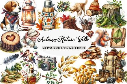 Watercolor Autumn Nature Walk Clipar, an Illustration by Daily.Designs
