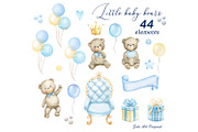 Teddy bear Baby boy shower clipart, an Animal Illustration by Solo Art Original (Thumbnail 2 of 7)