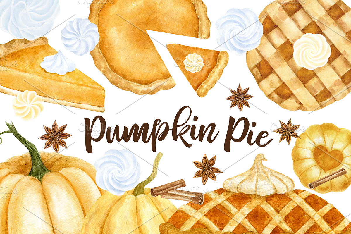 Pumpkin Pie Watercolor Clip Art, a Background Graphic by Watercolor Clipart (Photo 1 of 6)