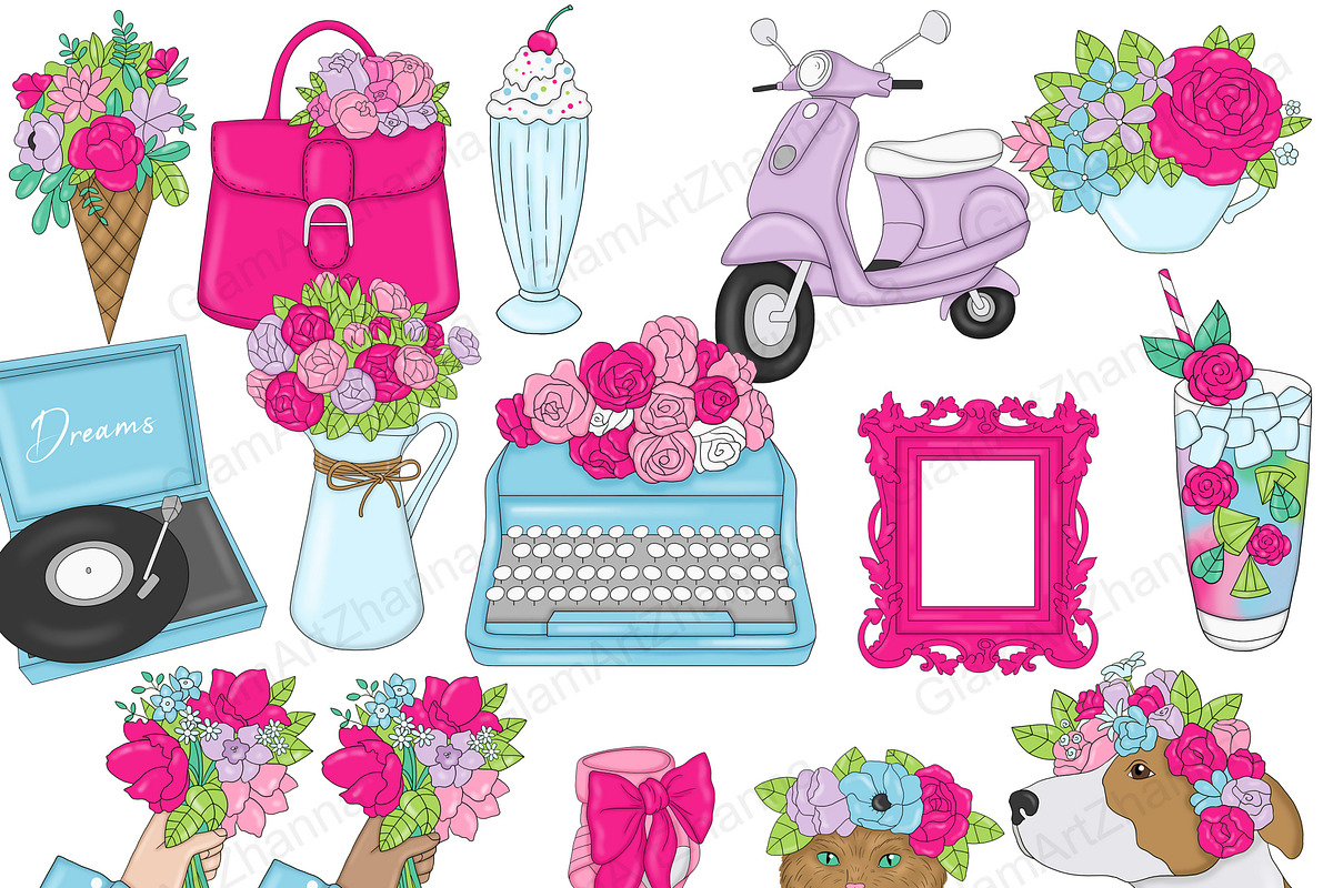 Flowers Clipart, a Seasonal Illustration by GlamArtZhanna (Photo 2 of 3)