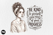 Be Kind to Yourself Messy Bun Girl, a Seasonal Illustration by CraftArtStudio (Thumbnail 1 of 4)