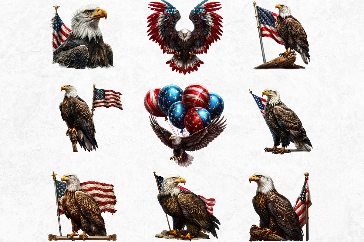 Patriotic Bald Eagle Clipart PNG V2, a Seasonal Illustration by ThatsDesignArt (Photo 4 of 10)