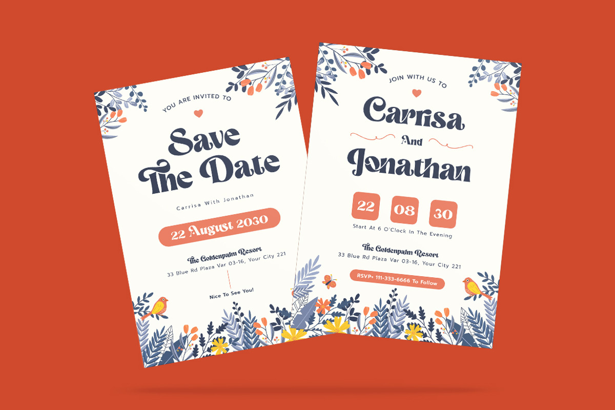 Orangero Floral Wedding Invitation, an Invitation Template by iDoodle Studio (Photo 3 of 4)