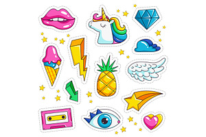 Retro Stickers. Cute Colored Sweet