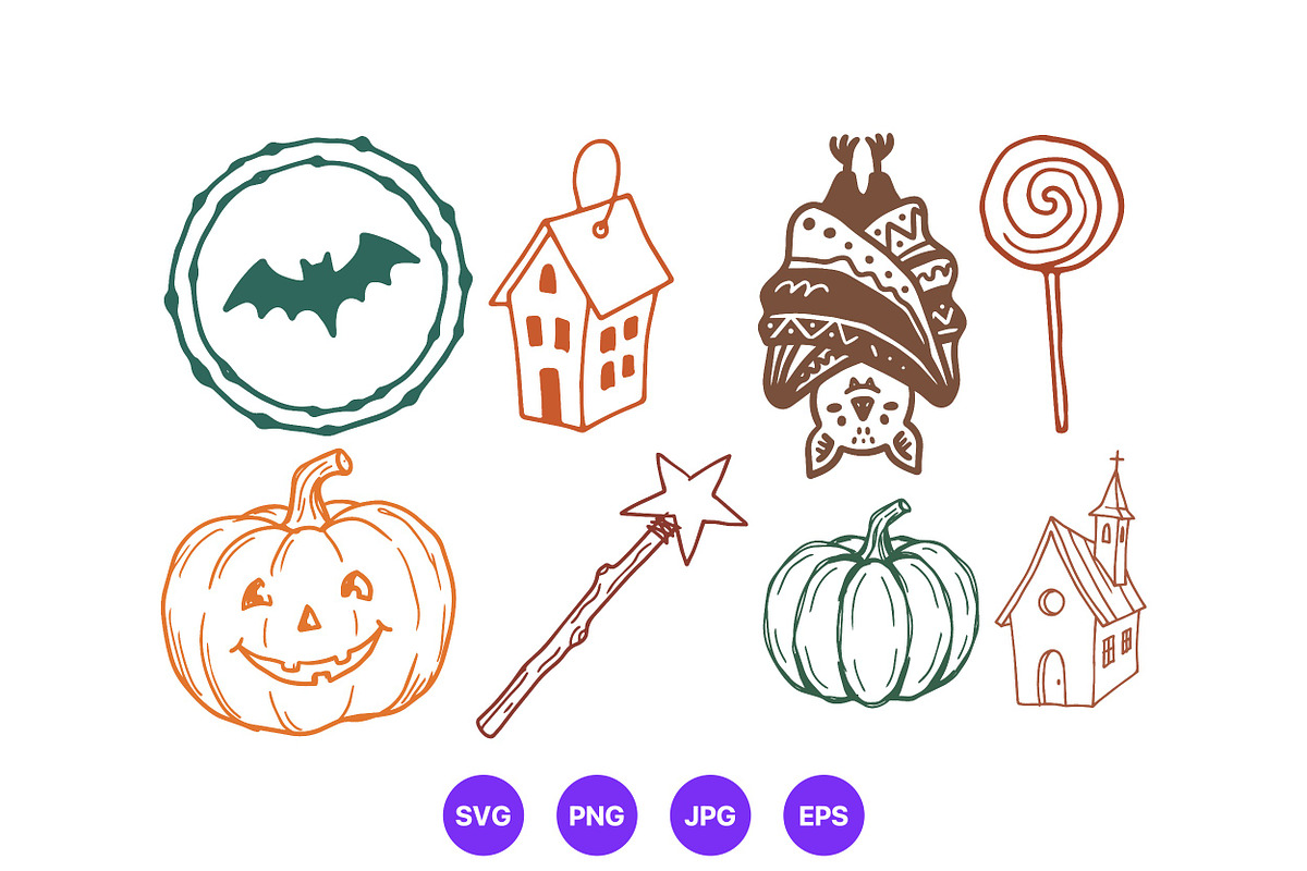 Halloween Hand Drawn Folk Art Set, a Seasonal Illustration by designvectx (Photo 8 of 10)