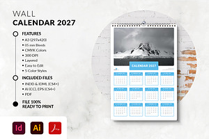 Yearly Photo Wall Calendar 2027, a Stationery Template by MstArtwork