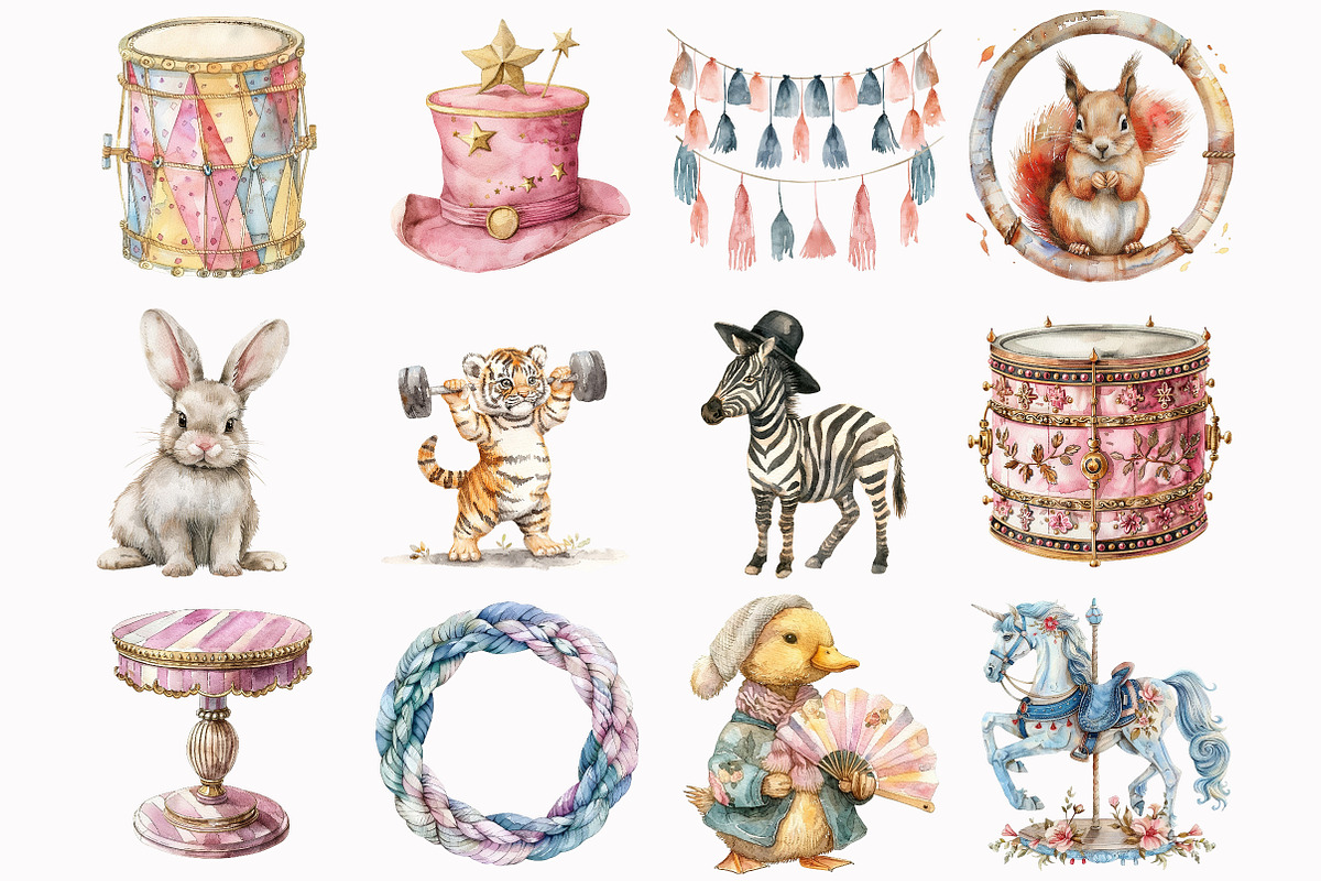 Pastel Circus Animals Clipart, an Illustration by Design Market (Photo 5 of 5)