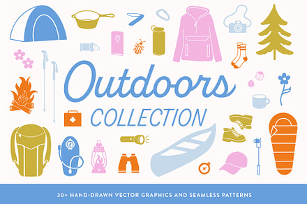 Outdoors Collection - Hiking/Camping, an Illustration by emilywhitedesign