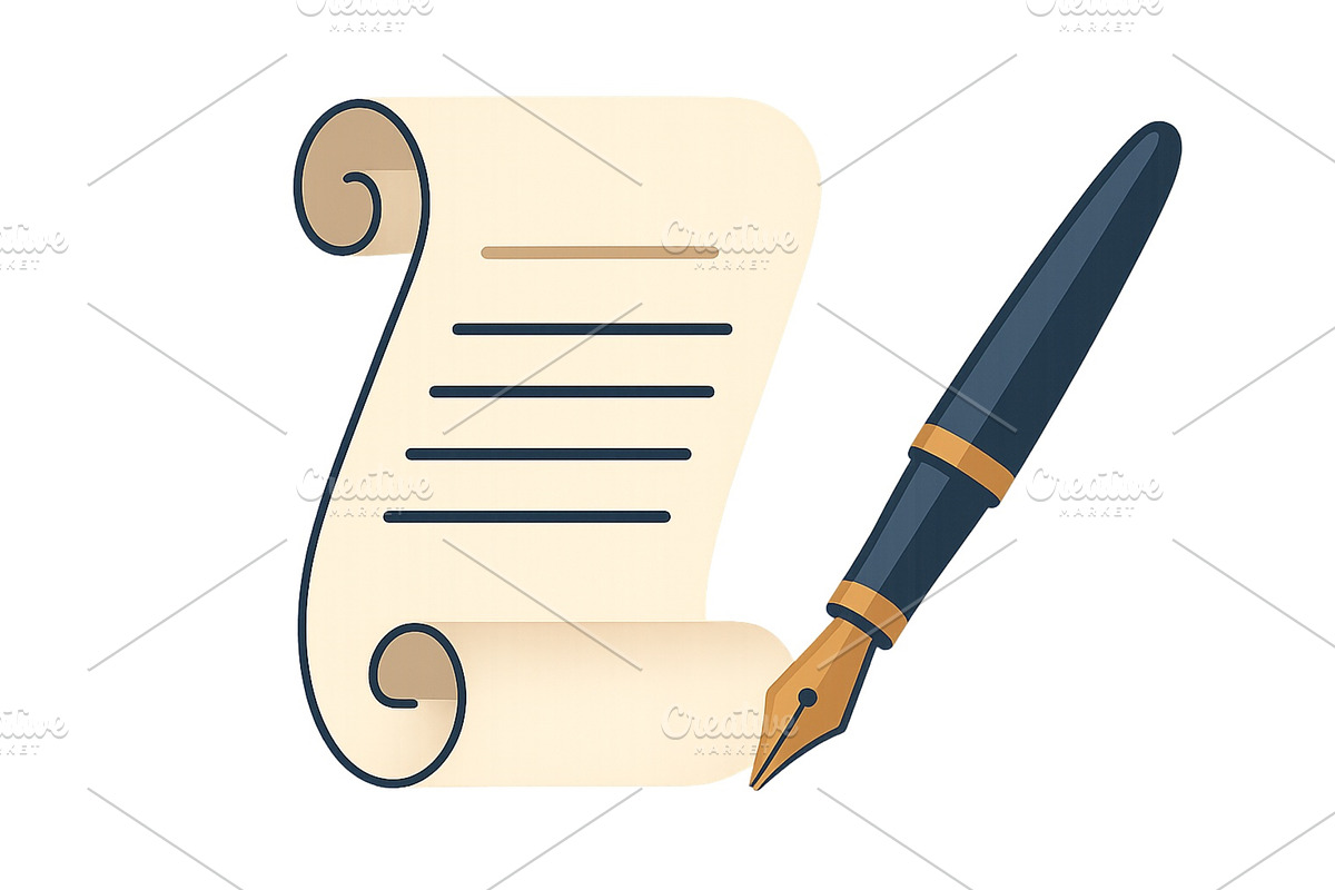 Elegant scroll and fountain pen, an Illustration by ZinetroN