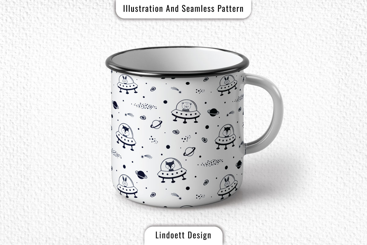 Cute pattern with space and animal, a Pattern Graphic by lindoet23 (Photo 4 of 4)