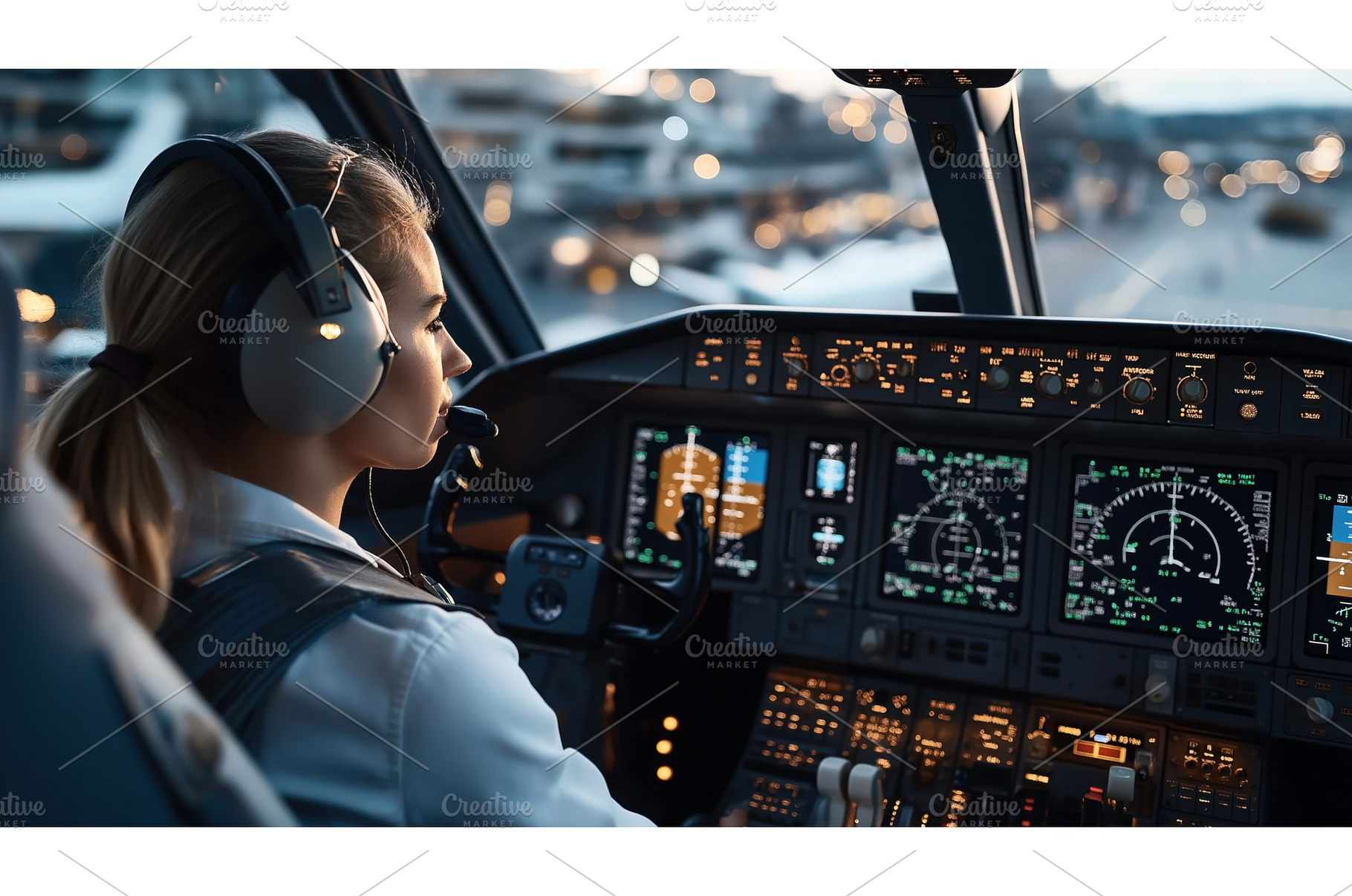 Female pilot in a cockpit focusing, a Transportation Photo by Sergey ...