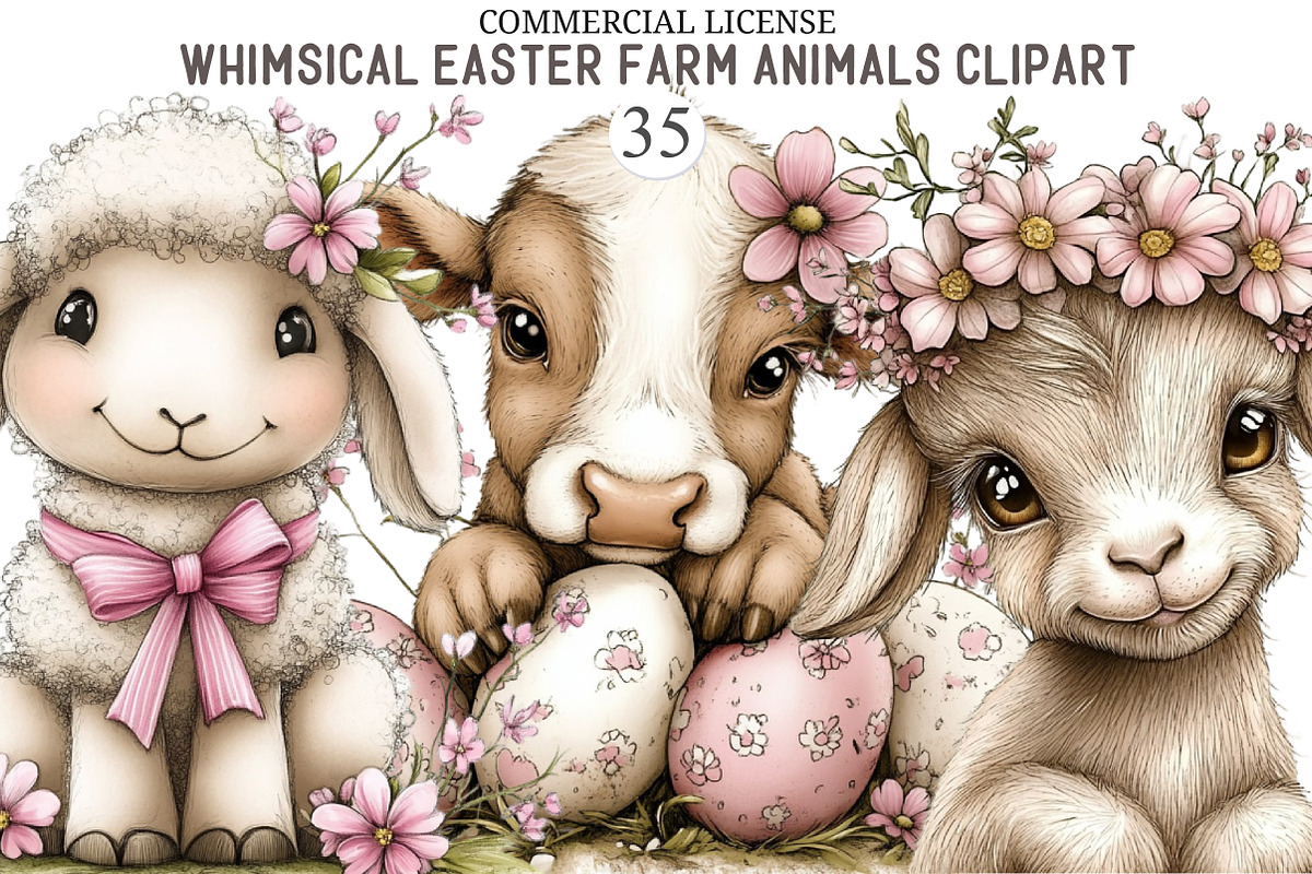 Whimsical Easter Farm Animals Clipar, an Illustration by designcity5 (Photo 1 of 5)