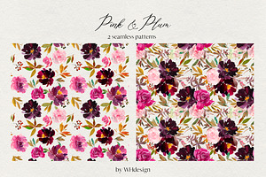 Pink Plum Watercolor Floral Clipart