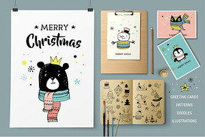 Merry Christmas greetings & doodles, an Illustration by Marish