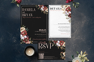 Dutch Style Black Wedding Invitation
