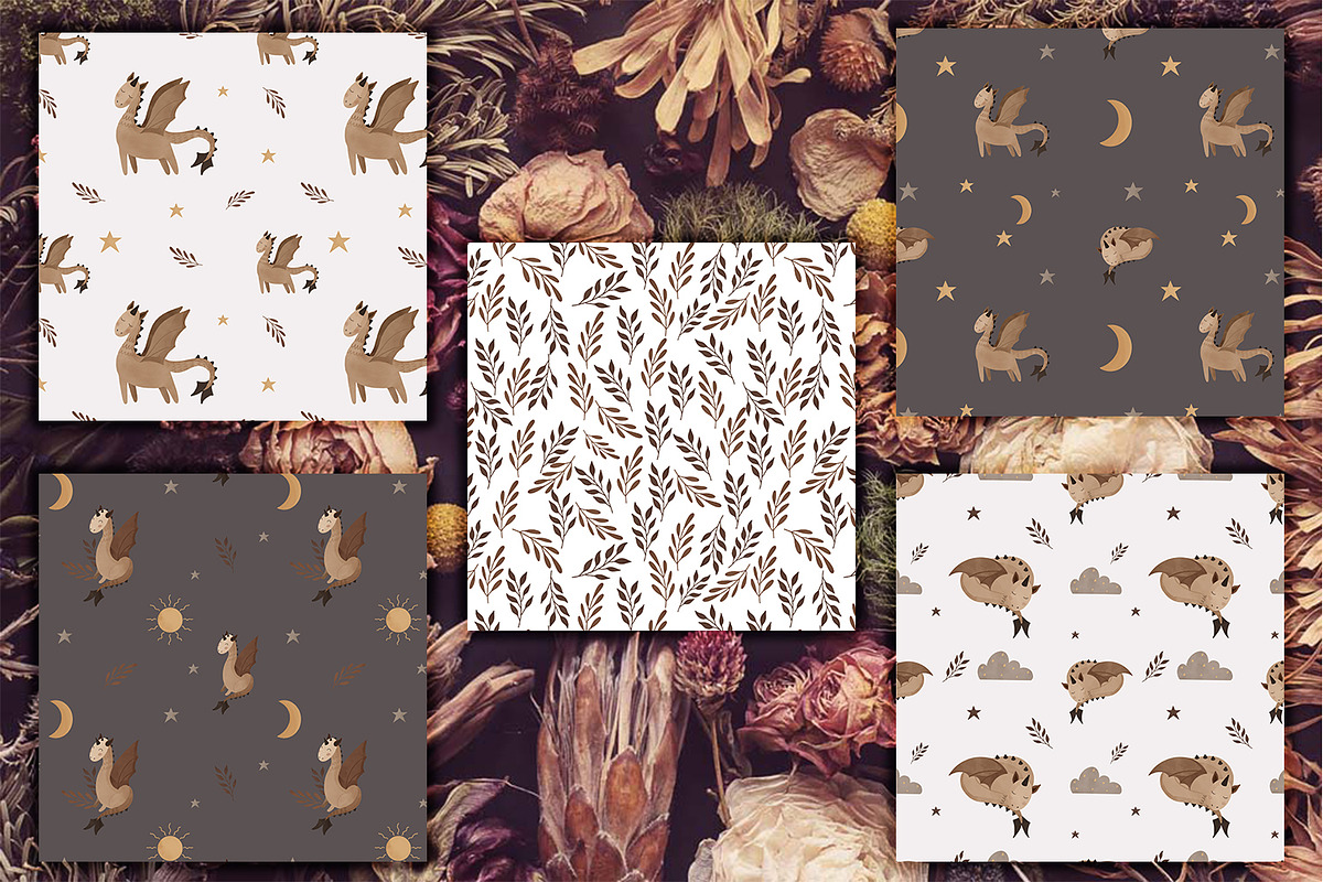 Bohemian dragon clipart and pattern, a Pattern Graphic by SleptArt (Photo 8 of 9)